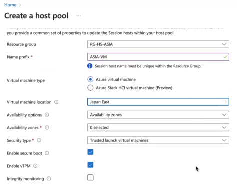 Creating Azure Host Pool and allocating VMs