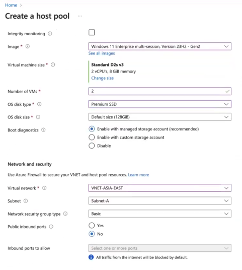 Selecting VM Image, Subnet and Virtual Network