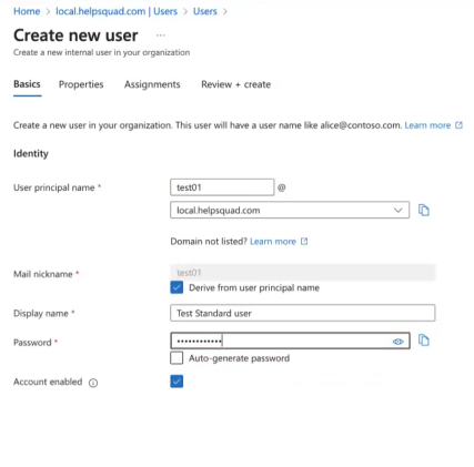 Create test user with access to your host pool