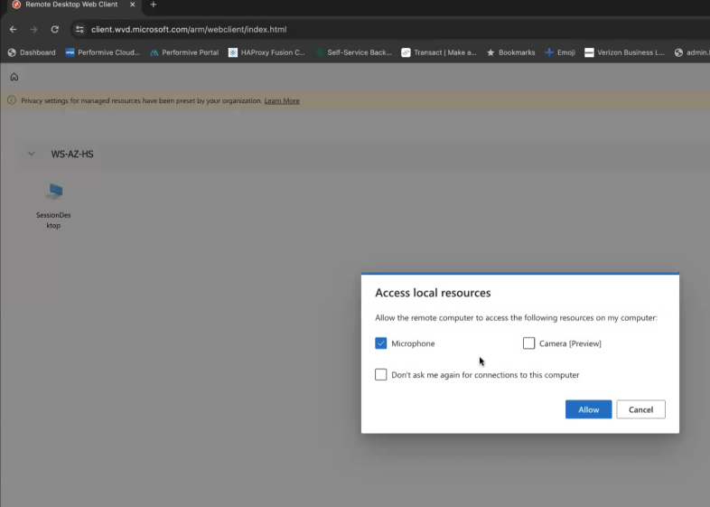 Azure Host Pool Redirections. Virtual Desktop Access Local Resources Prompt.