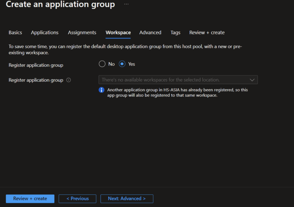 Application Group Workspace Assignment