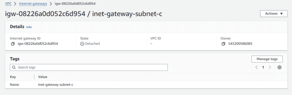 Public Internet Gateway for Subnet C