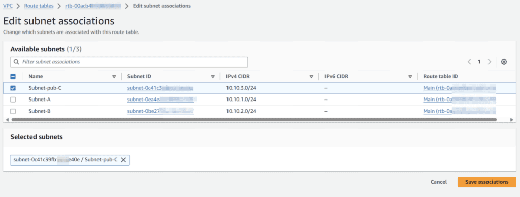 Route Table to public subnet association