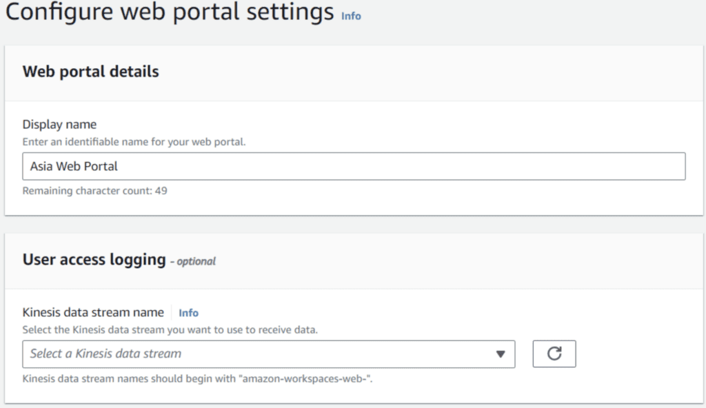 Configure name and basic settings for web portal